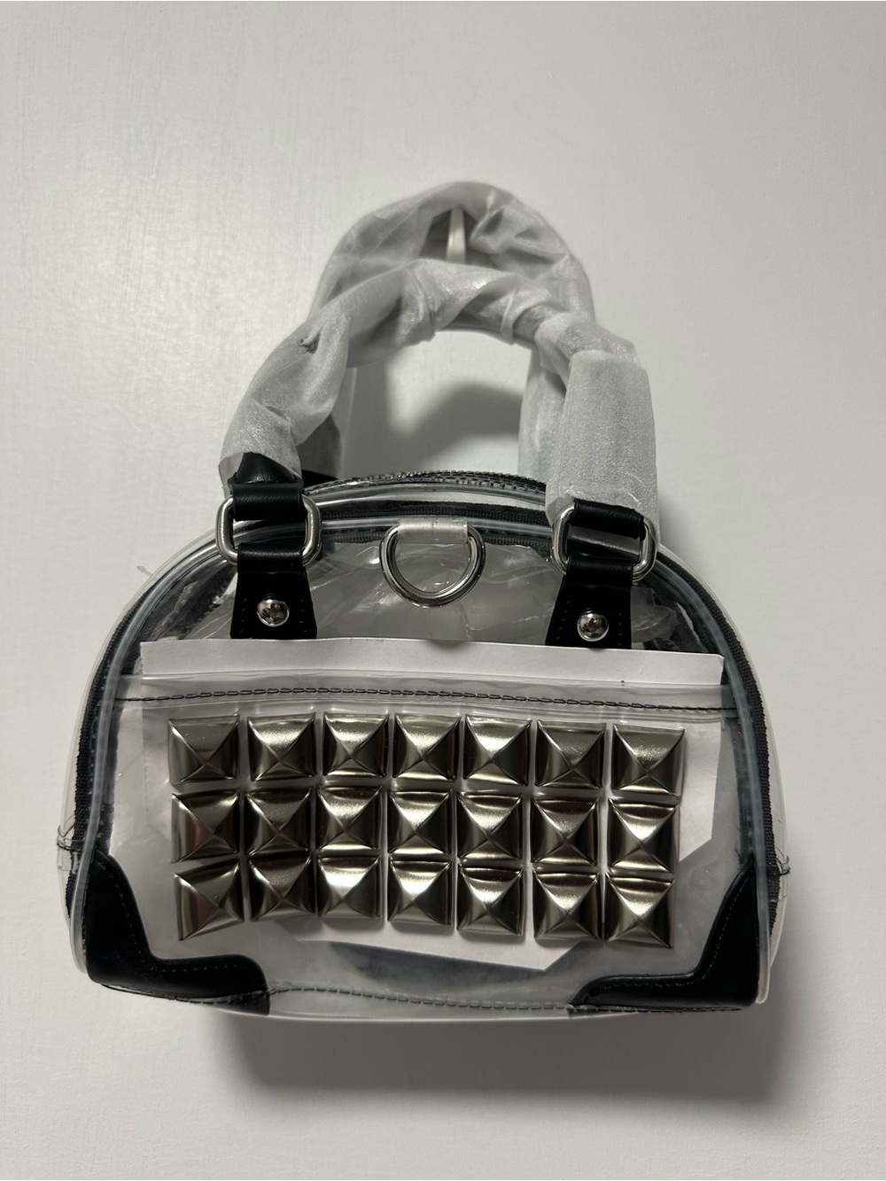 Clear Dome Mini Satchel with Black Trim & Silver Studs